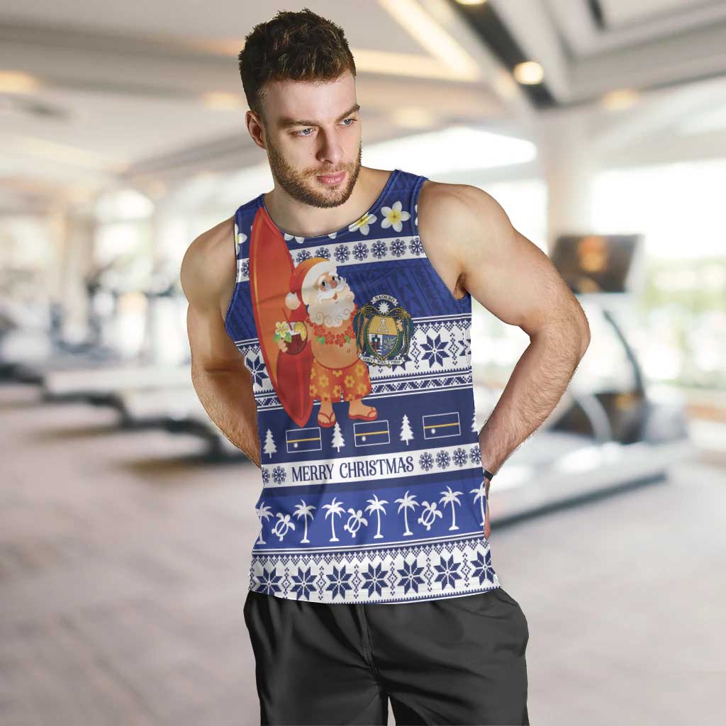Nauru Christmas Men Tank Top Cute Santa Coat Of Arms Merry Xmas LT14 Navy Blue - Polynesian Pride