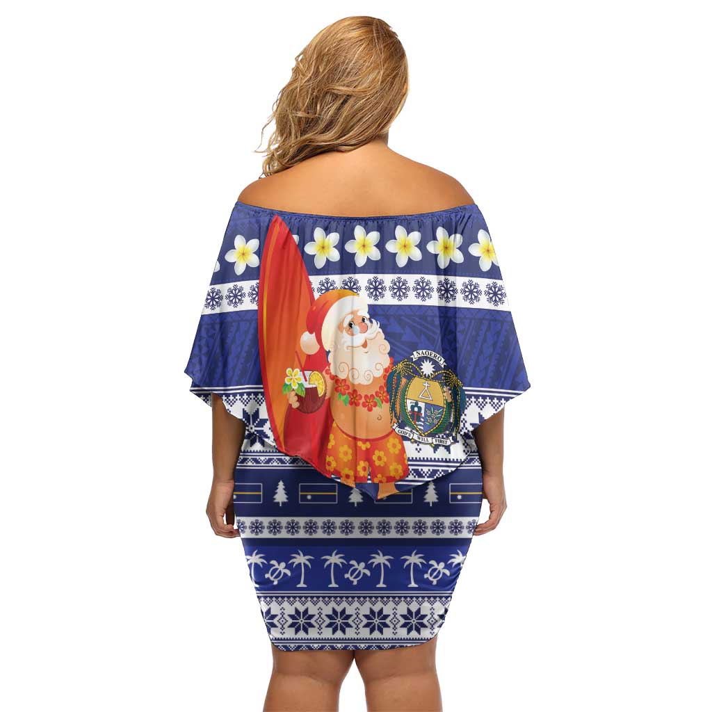 Nauru Christmas Off Shoulder Short Dress Cute Santa Coat Of Arms Merry Xmas LT14 - Polynesian Pride