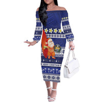 Nauru Christmas Off The Shoulder Long Sleeve Dress Cute Santa Coat Of Arms Merry Xmas - Polynesian Pride