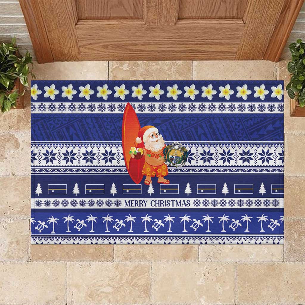 Nauru Christmas Rubber Doormat Cute Santa Coat Of Arms Merry Xmas - Polynesian Pride