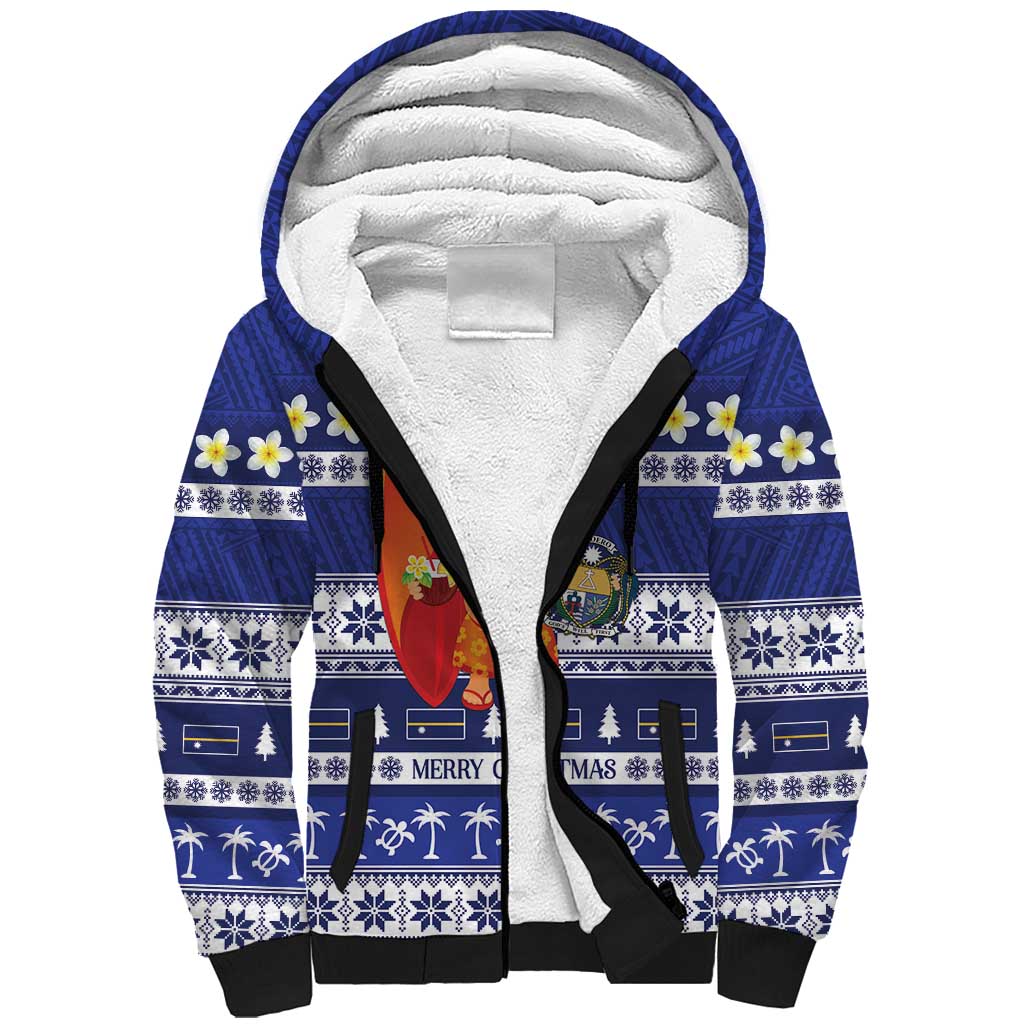 Nauru Christmas Sherpa Hoodie Cute Santa Coat Of Arms Merry Xmas - Polynesian Pride