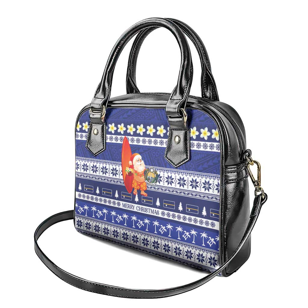 Nauru Christmas Shoulder Handbag Cute Santa Coat Of Arms Merry Xmas - Polynesian Pride