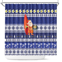 Nauru Christmas Shower Curtain Cute Santa Coat Of Arms Merry Xmas LT14 Navy Blue - Polynesian Pride