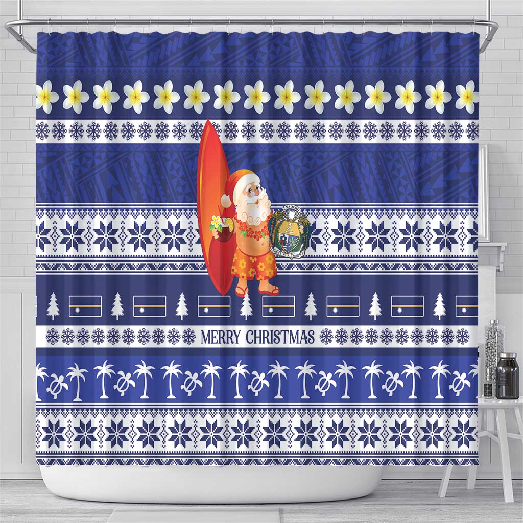 Nauru Christmas Shower Curtain Cute Santa Coat Of Arms Merry Xmas LT14 - Polynesian Pride