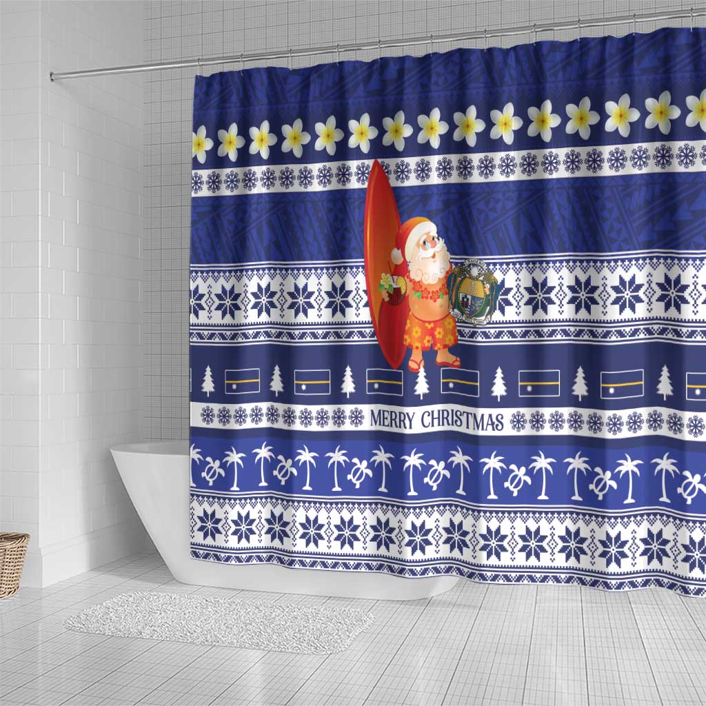 Nauru Christmas Shower Curtain Cute Santa Coat Of Arms Merry Xmas LT14 - Polynesian Pride