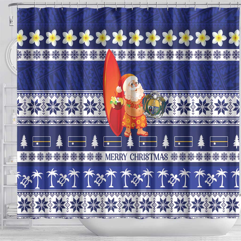 Nauru Christmas Shower Curtain Cute Santa Coat Of Arms Merry Xmas LT14 - Polynesian Pride