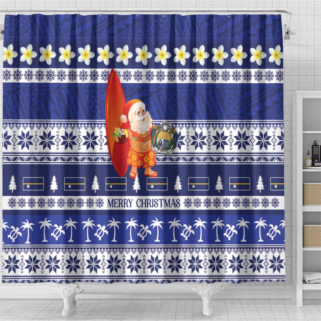 Nauru Christmas Shower Curtain Cute Santa Coat Of Arms Merry Xmas LT14 - Polynesian Pride