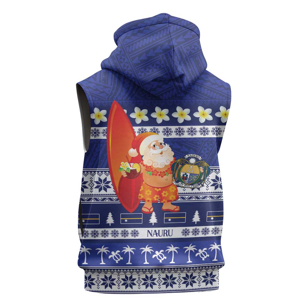 Nauru Christmas Sleeveless Hoodie Cute Santa Coat Of Arms Merry Xmas - Polynesian Pride