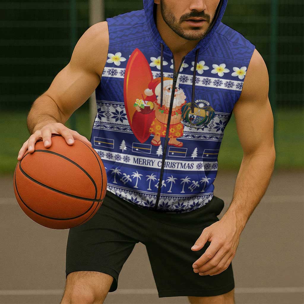 Nauru Christmas Sleeveless Zip Hoodie Cute Santa Coat Of Arms Merry Xmas LT14 - Polynesian Pride
