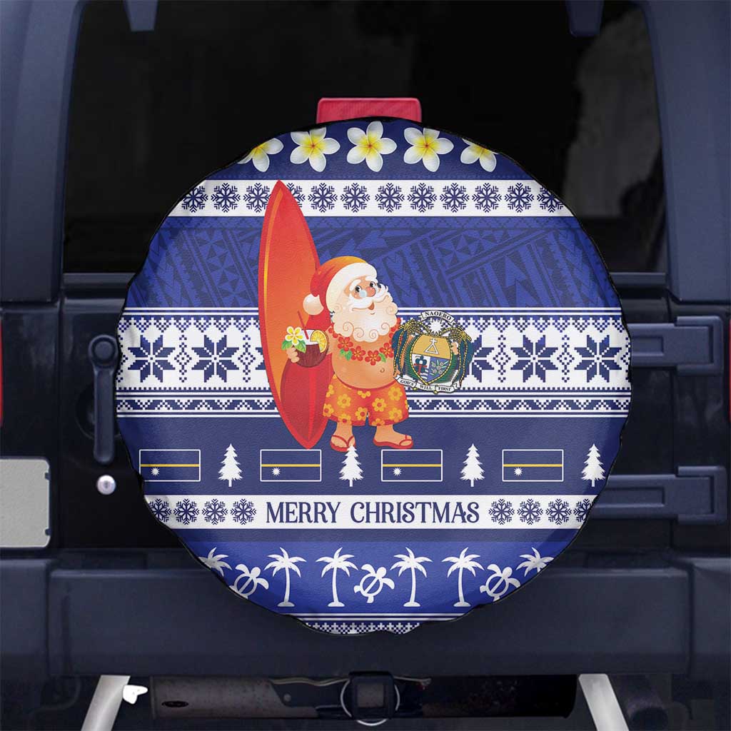 Nauru Christmas Spare Tire Cover Cute Santa Coat Of Arms Merry Xmas LT14 No hole Navy Blue - Polynesian Pride