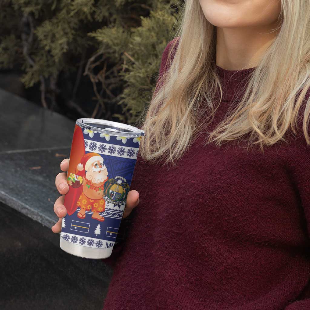 Nauru Christmas Tumbler Cup Cute Santa Coat Of Arms Merry Xmas - Polynesian Pride