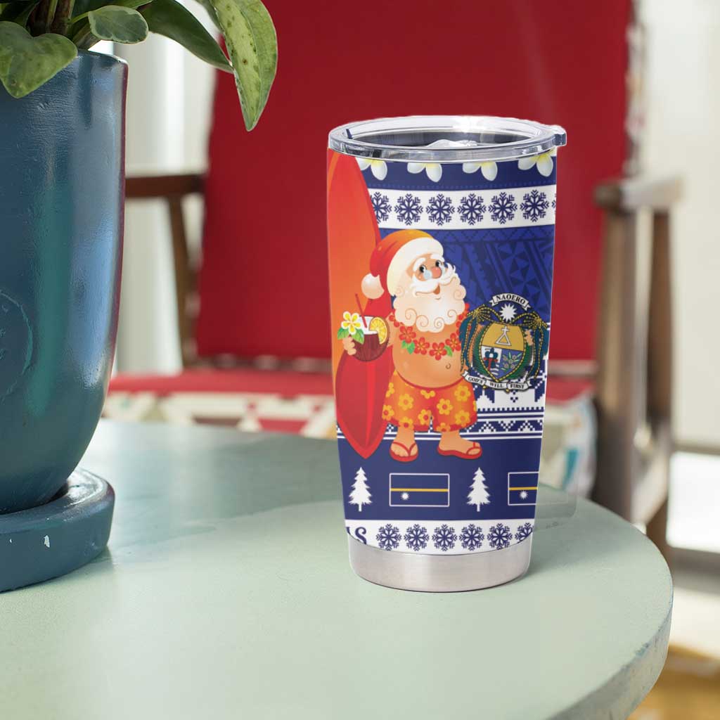 Nauru Christmas Tumbler Cup Cute Santa Coat Of Arms Merry Xmas - Polynesian Pride