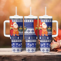 Nauru Christmas Tumbler With Handle Cute Santa Coat Of Arms Merry Xmas LT14 - Polynesian Pride