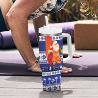 Nauru Christmas Tumbler With Handle Cute Santa Coat Of Arms Merry Xmas LT14 - Polynesian Pride