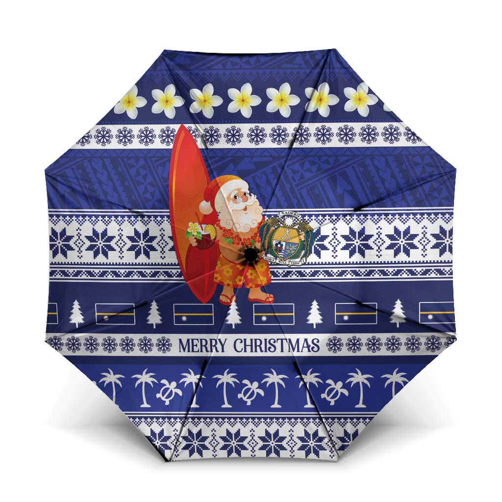 Nauru Christmas Umbrella Cute Santa Coat Of Arms Merry Xmas - Polynesian Pride
