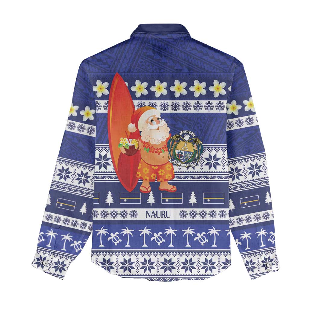 Nauru Christmas Women Casual Shirt Cute Santa Coat Of Arms Merry Xmas - Polynesian Pride