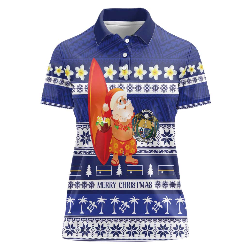Nauru Christmas Women Polo Shirt Cute Santa Coat Of Arms Merry Xmas - Polynesian Pride