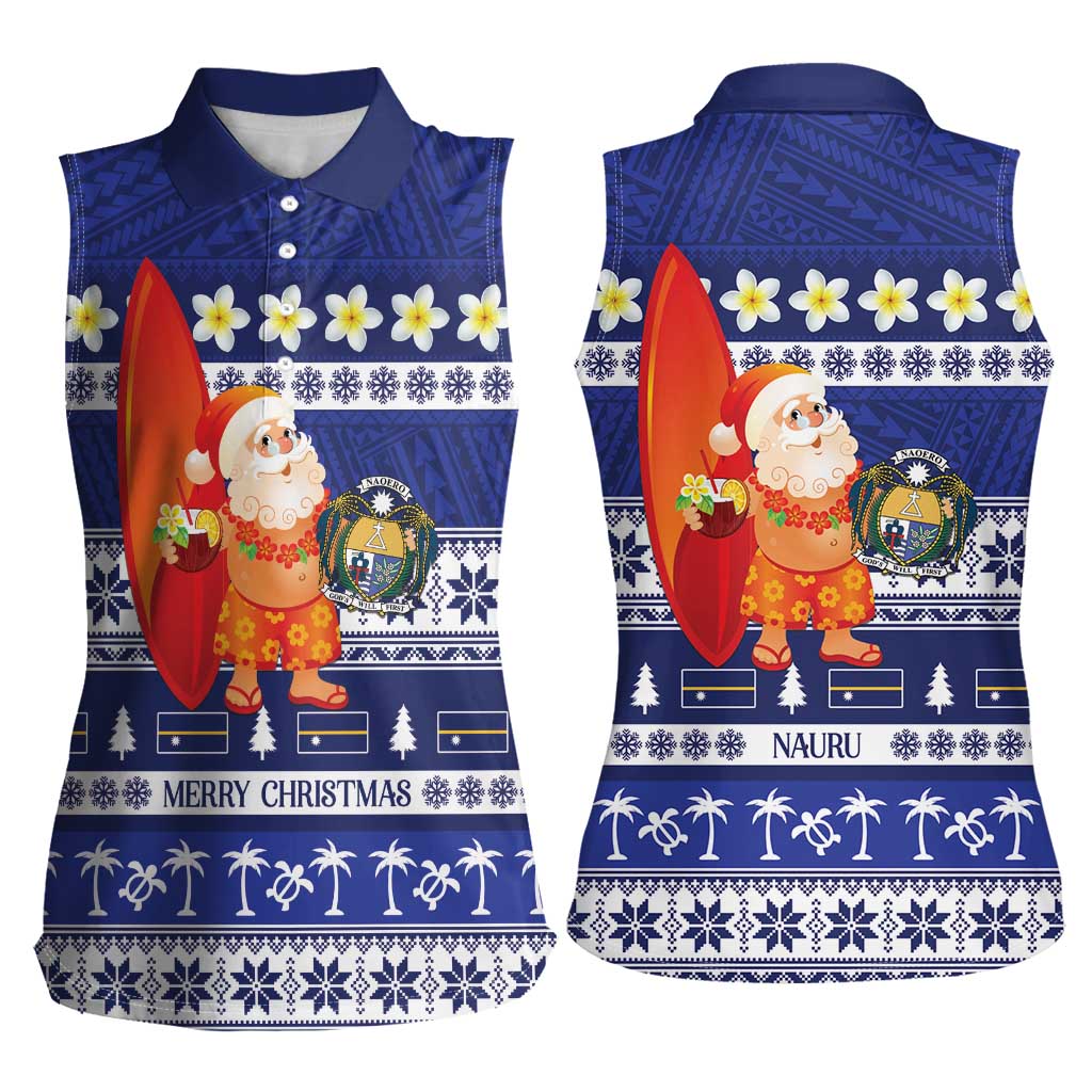 Nauru Christmas Women Sleeveless Polo Shirt Cute Santa Coat Of Arms Merry Xmas LT14 - Polynesian Pride