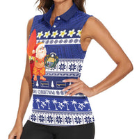 Nauru Christmas Women Sleeveless Polo Shirt Cute Santa Coat Of Arms Merry Xmas LT14 - Polynesian Pride
