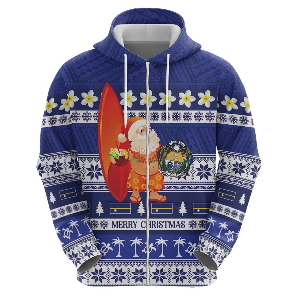 Nauru Christmas Zip Hoodie Cute Santa Coat Of Arms Merry Xmas LT14 - Polynesian Pride
