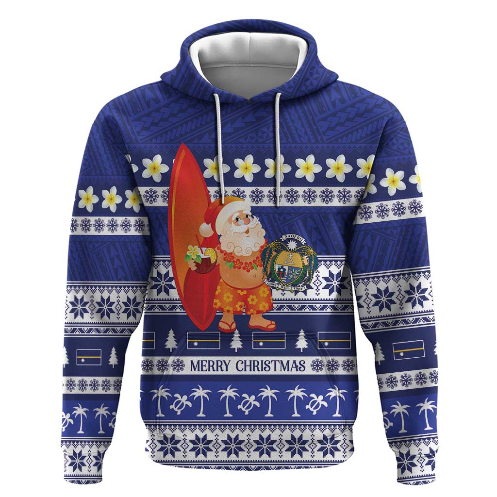 Nauru Christmas Zip Hoodie Cute Santa Coat Of Arms Merry Xmas LT14 Pullover Hoodie Navy Blue - Polynesian Pride