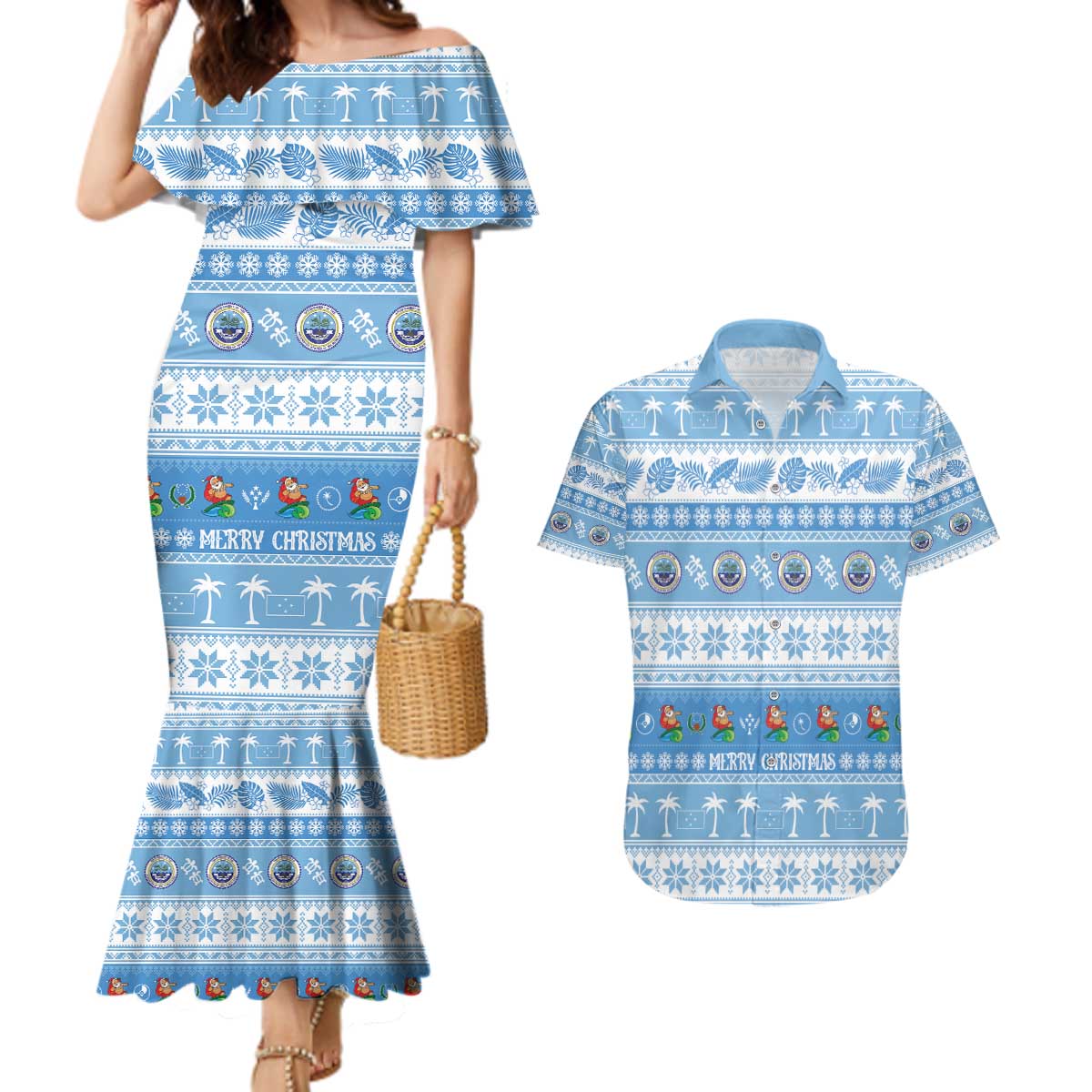 FSM Christmas Couples Matching Mermaid Dress and Hawaiian Shirt Merry Xmas Federated States of Micronesia - Polynesian Pride