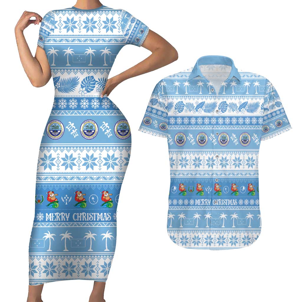 FSM Christmas Couples Matching Short Sleeve Bodycon Dress and Hawaiian Shirt Merry Xmas Federated States of Micronesia - Polynesian Pride