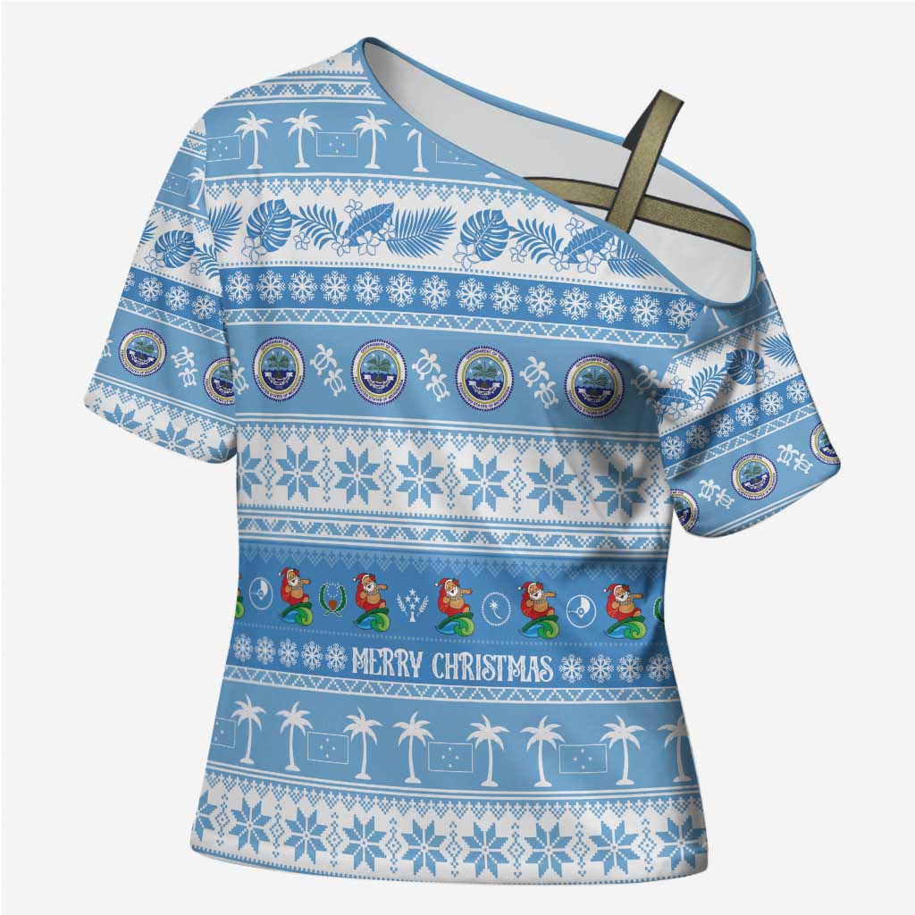FSM Christmas Cross Shoulder Shirt Merry Xmas Federated States of Micronesia LT14 Female Blue - Polynesian Pride