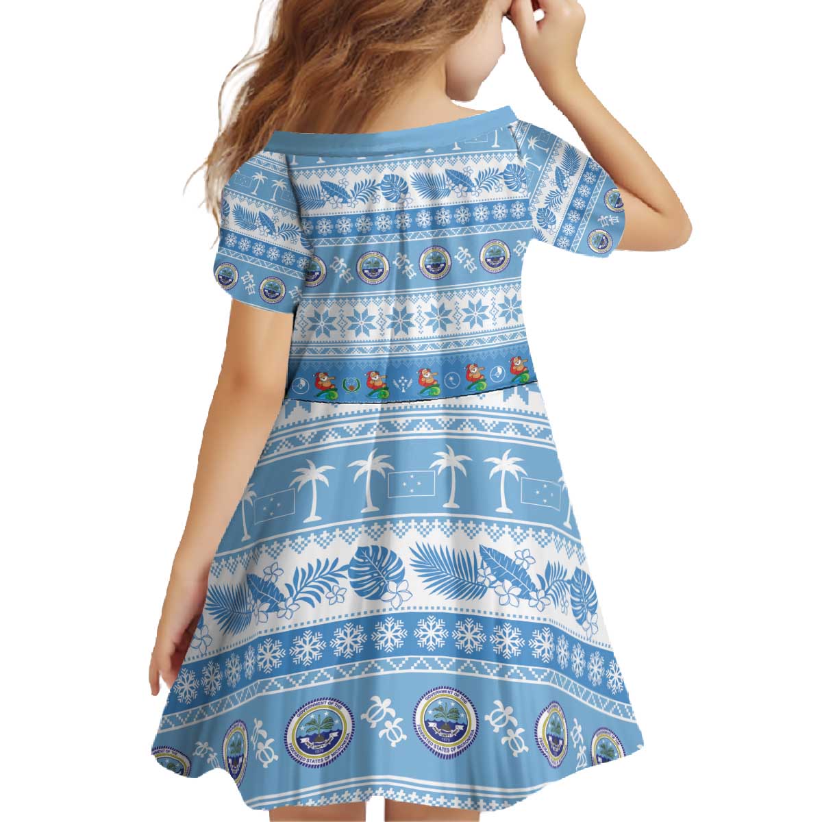 FSM Christmas Family Matching Off The Shoulder Long Sleeve Dress and Hawaiian Shirt Merry Xmas Federated States of Micronesia - Polynesian Pride