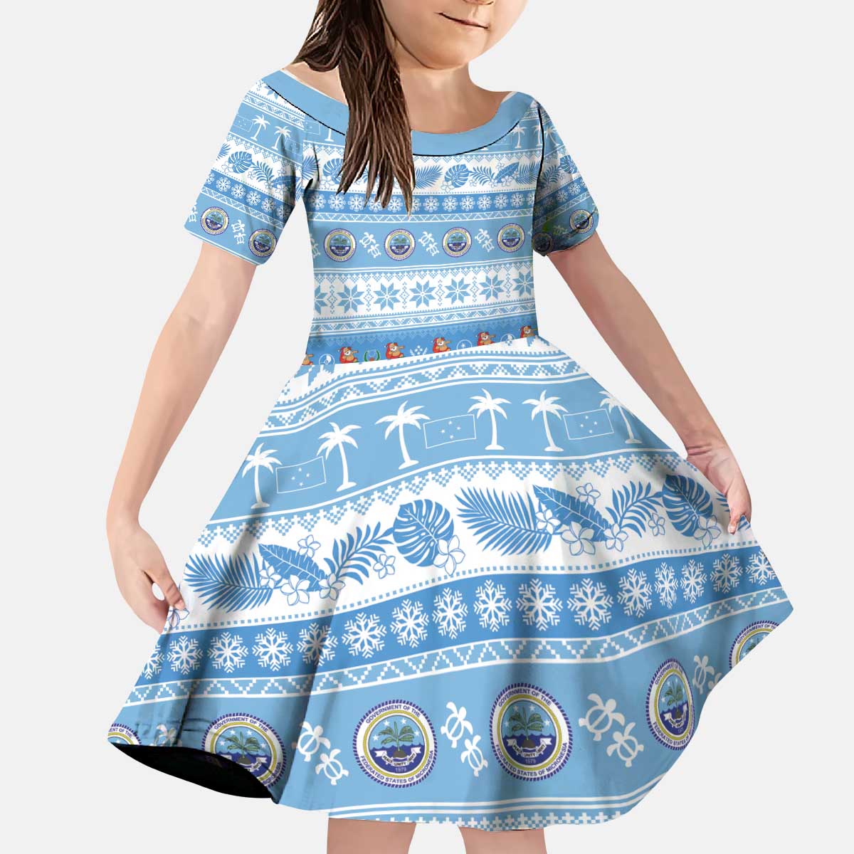 FSM Christmas Kid Short Sleeve Dress Merry Xmas Federated States of Micronesia LT14 KID Blue - Polynesian Pride