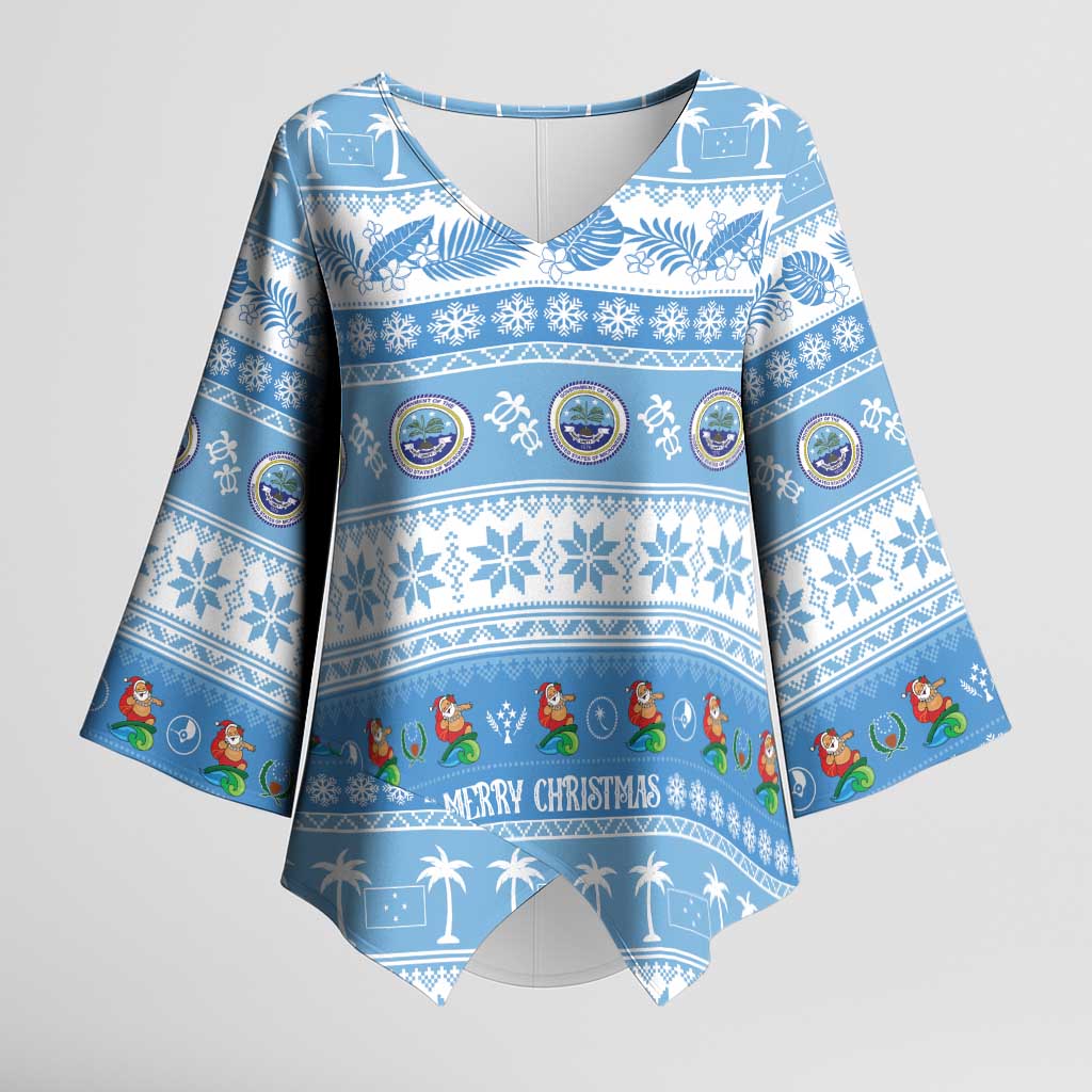 FSM Christmas Kimono Sleeve Blouse Merry Xmas Federated States of Micronesia LT14 Female Blue - Polynesian Pride