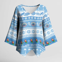 FSM Christmas Kimono Sleeve Blouse Merry Xmas Federated States of Micronesia LT14 Female Blue - Polynesian Pride