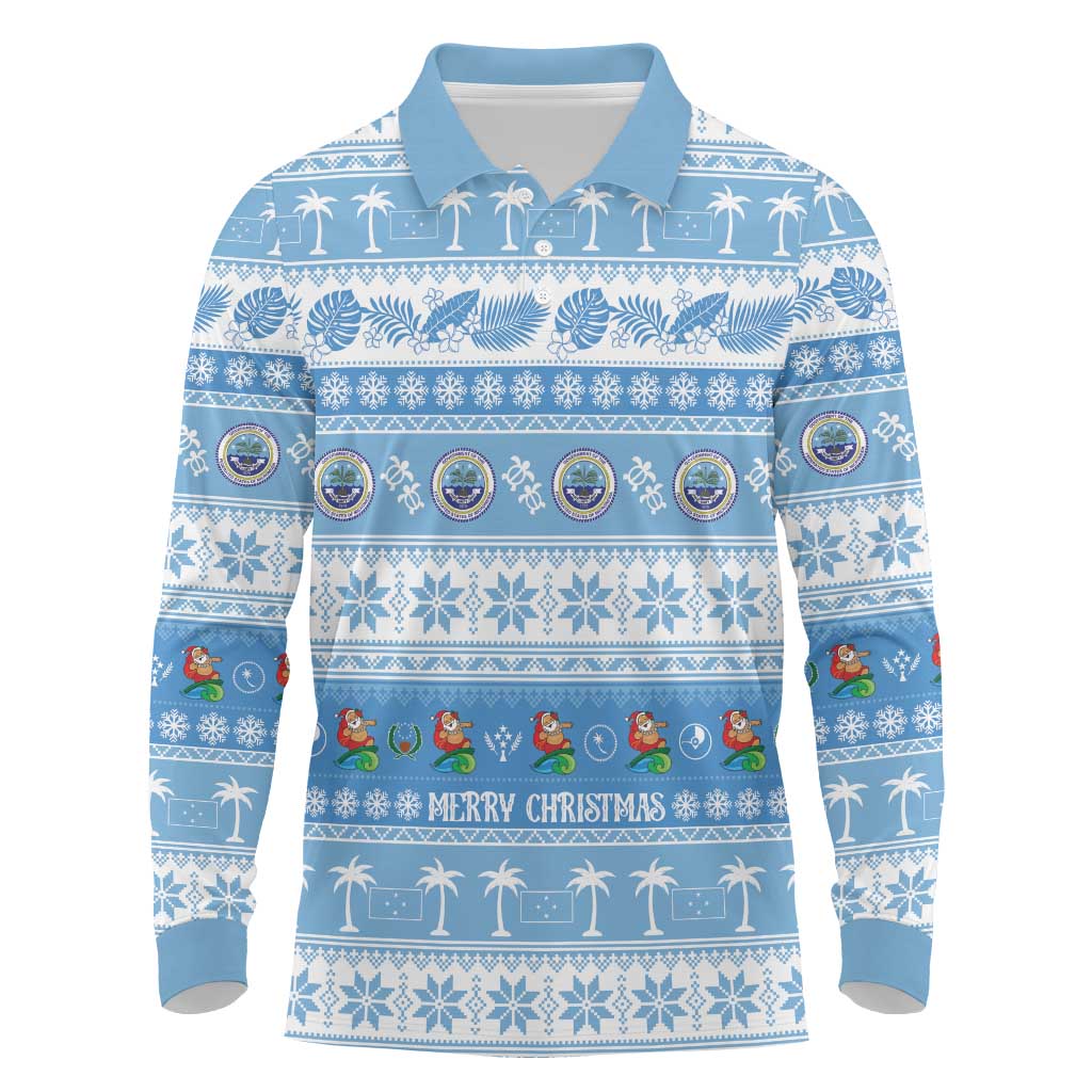 FSM Christmas Long Sleeve Polo Shirt Merry Xmas Federated States of Micronesia LT14 Blue - Polynesian Pride
