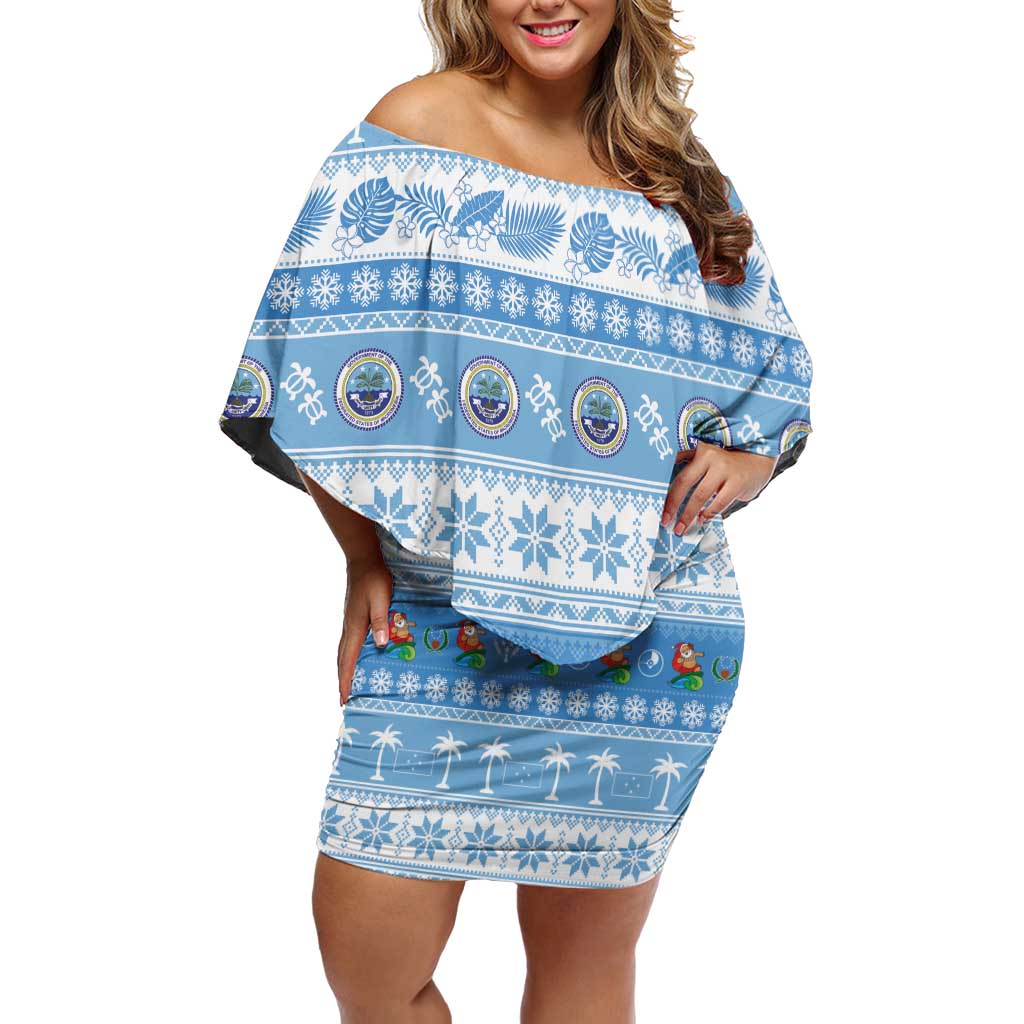 FSM Christmas Off Shoulder Short Dress Merry Xmas Federated States of Micronesia LT14 Women Blue - Polynesian Pride