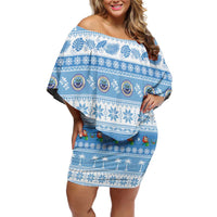 FSM Christmas Off Shoulder Short Dress Merry Xmas Federated States of Micronesia LT14 Women Blue - Polynesian Pride