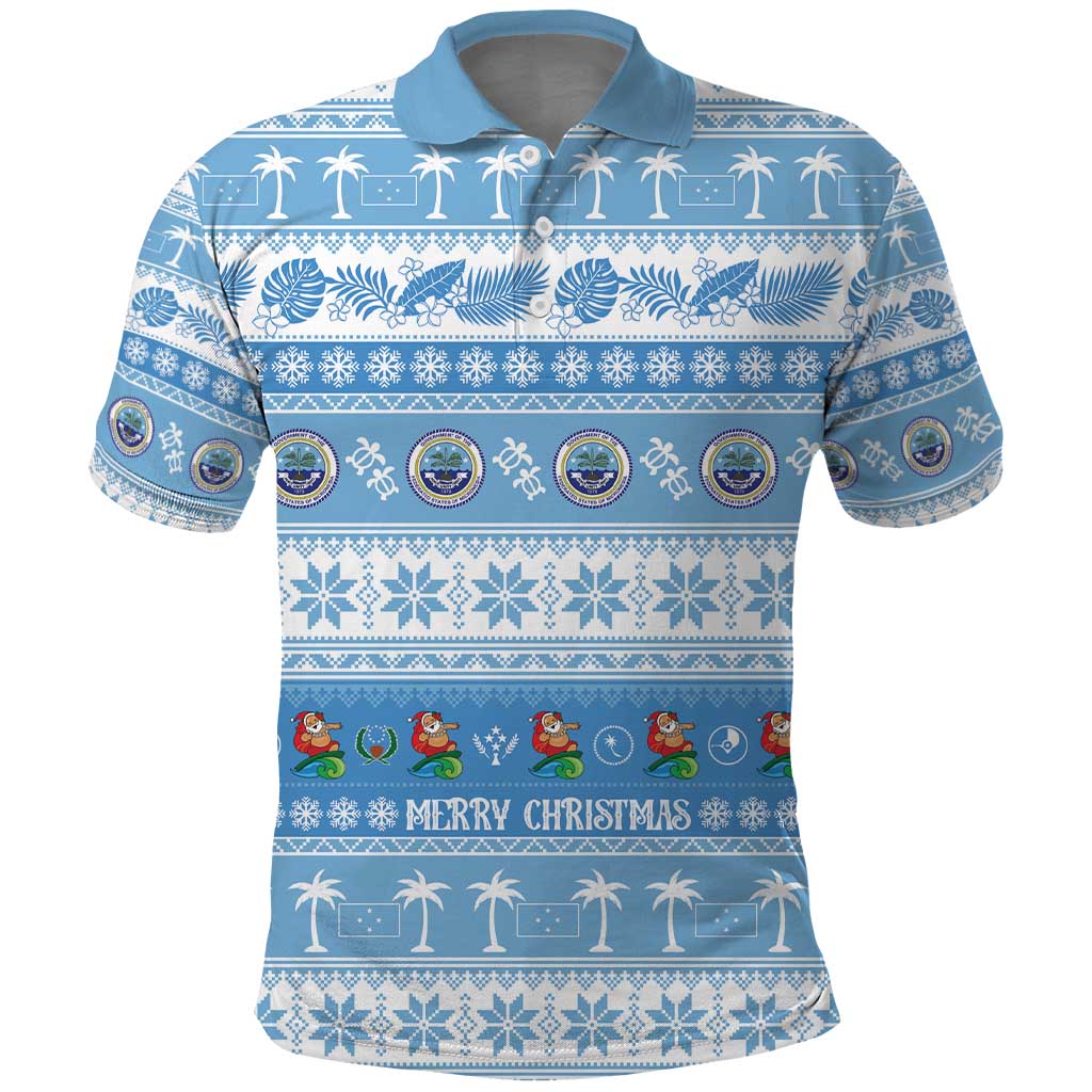 FSM Christmas Polo Shirt Merry Xmas Federated States of Micronesia LT14 Blue - Polynesian Pride