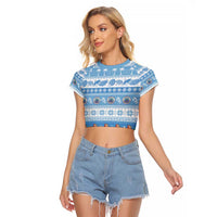FSM Christmas Raglan Cropped T Shirt Merry Xmas Federated States of Micronesia LT14 Female Blue - Polynesian Pride