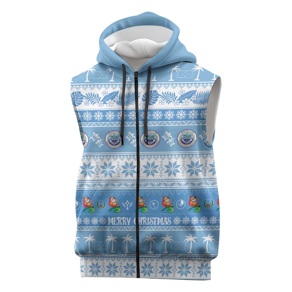 FSM Christmas Sleeveless Zip Hoodie Merry Xmas Federated States of Micronesia LT14 Blue - Polynesian Pride