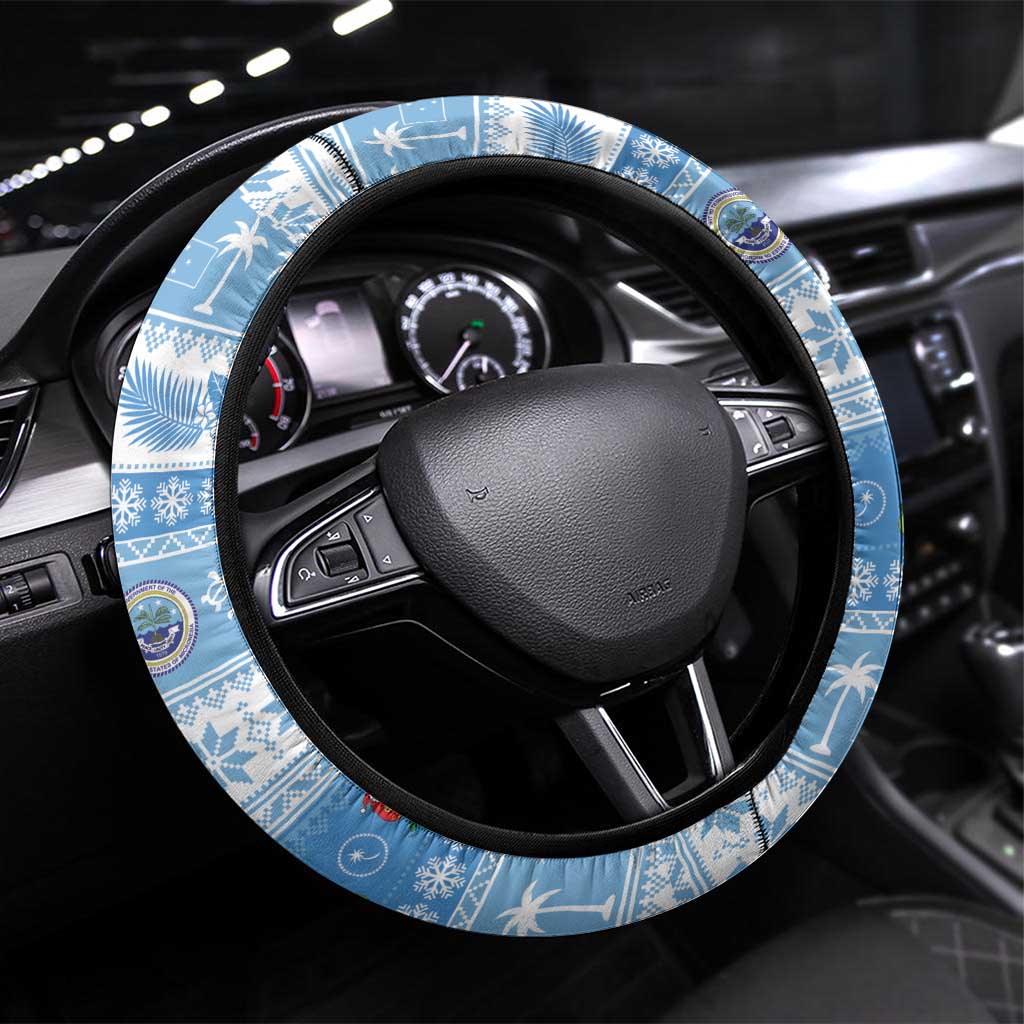 FSM Christmas Steering Wheel Cover Merry Xmas Federated States of Micronesia LT14 Universal Fit Blue - Polynesian Pride
