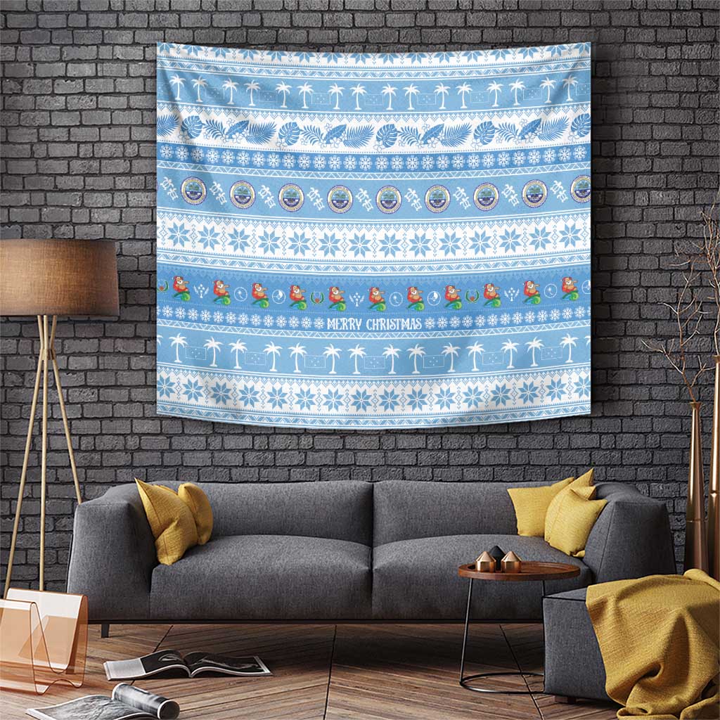 FSM Christmas Tapestry Merry Xmas Federated States of Micronesia LT14 Blue - Polynesian Pride