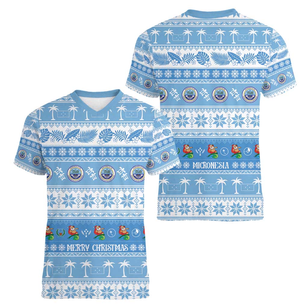 FSM Christmas Women V-Neck T-Shirt Merry Xmas Federated States of Micronesia - Polynesian Pride