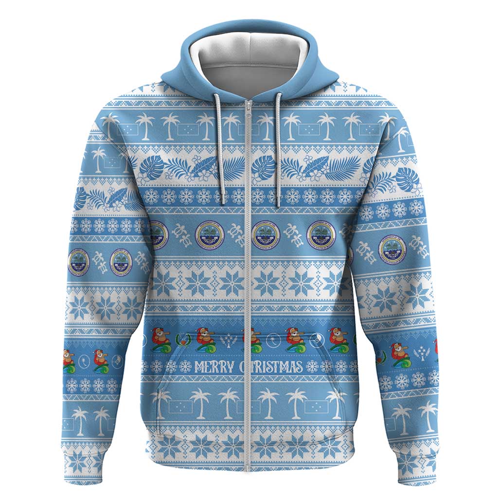 FSM Christmas Zip Hoodie Merry Xmas Federated States of Micronesia LT14 Zip Hoodie Blue - Polynesian Pride