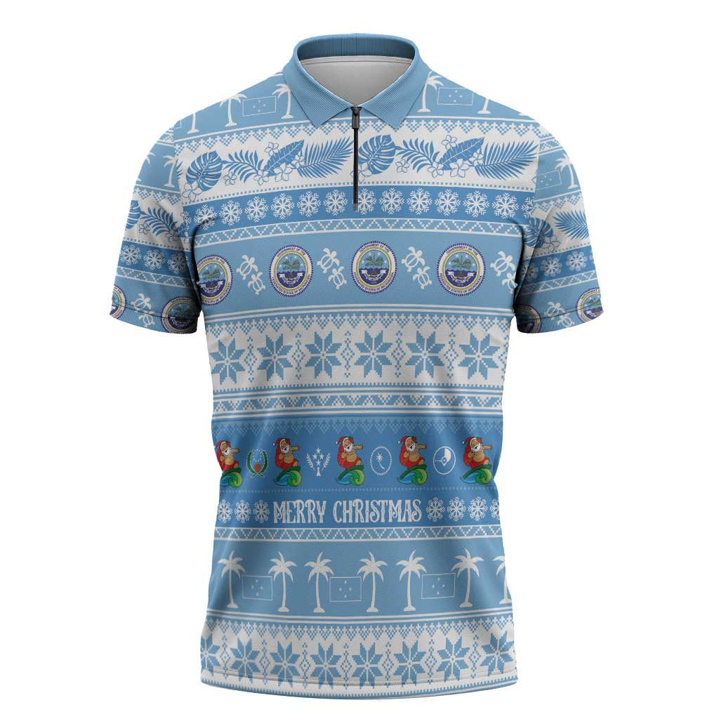 FSM Christmas Zipper Polo Shirt Merry Xmas Federated States of Micronesia - Polynesian Pride