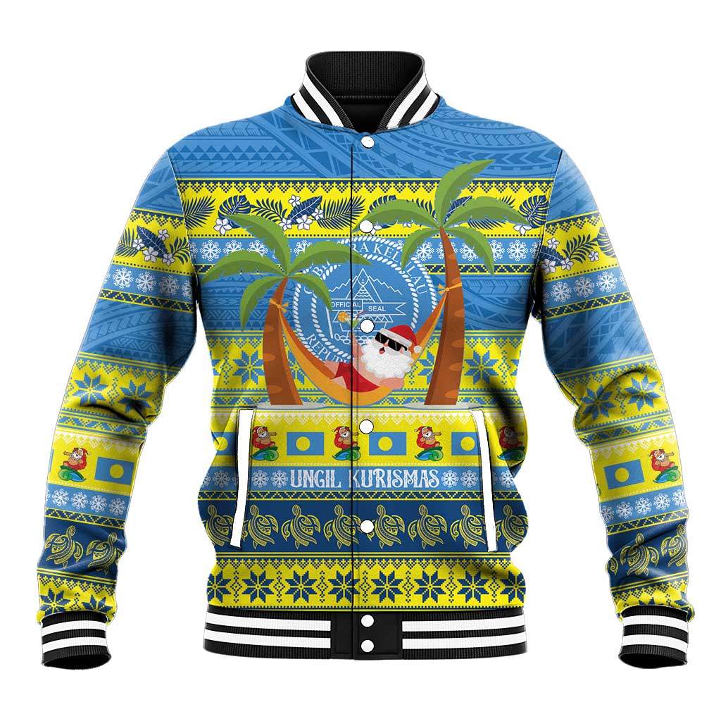 Palau Christmas Baseball Jacket Chilling Santa Ungil Kurismas LT14 Unisex Yellow - Polynesian Pride