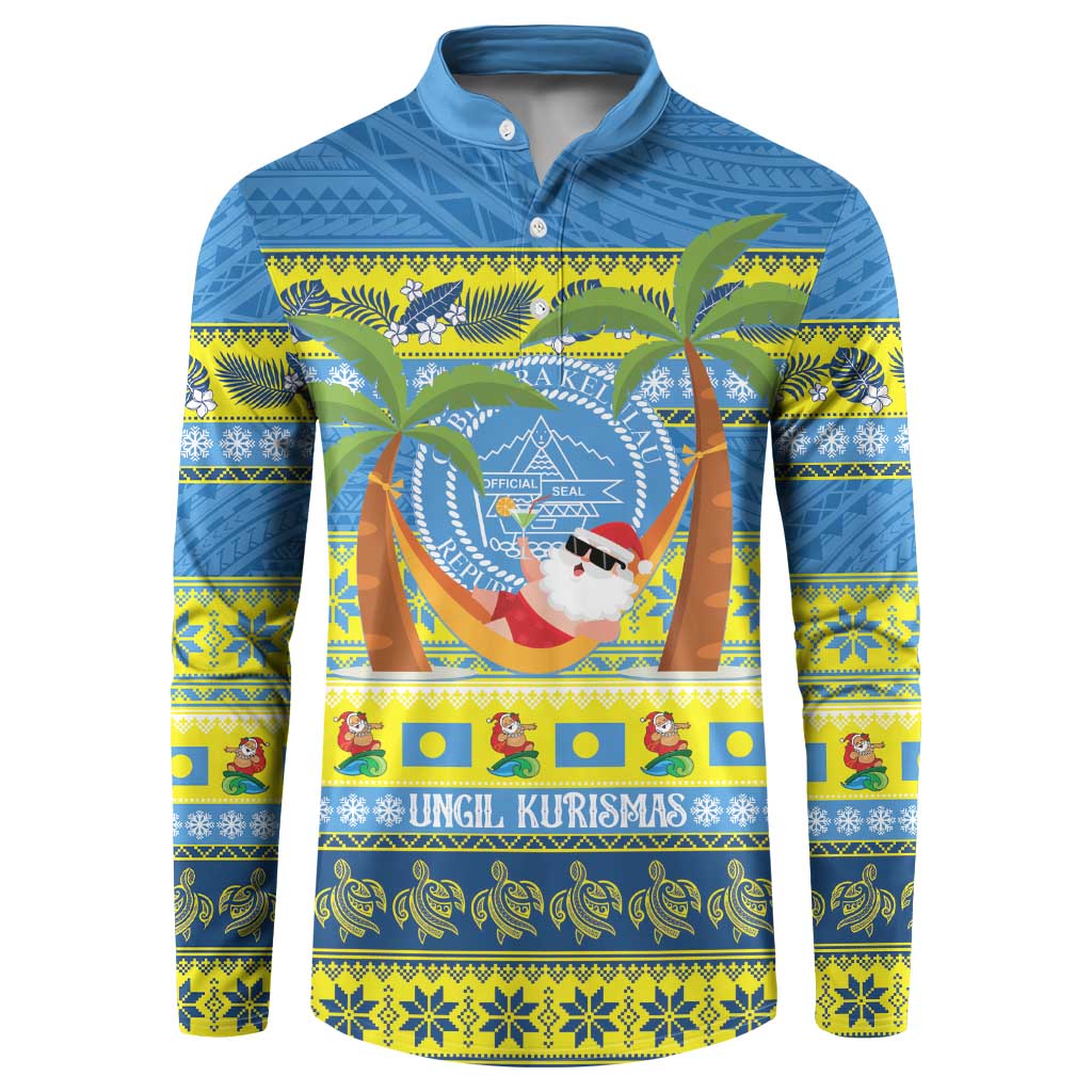 Palau Christmas Button Sweatshirt Chilling Santa Ungil Kurismas LT14 Yellow - Polynesian Pride