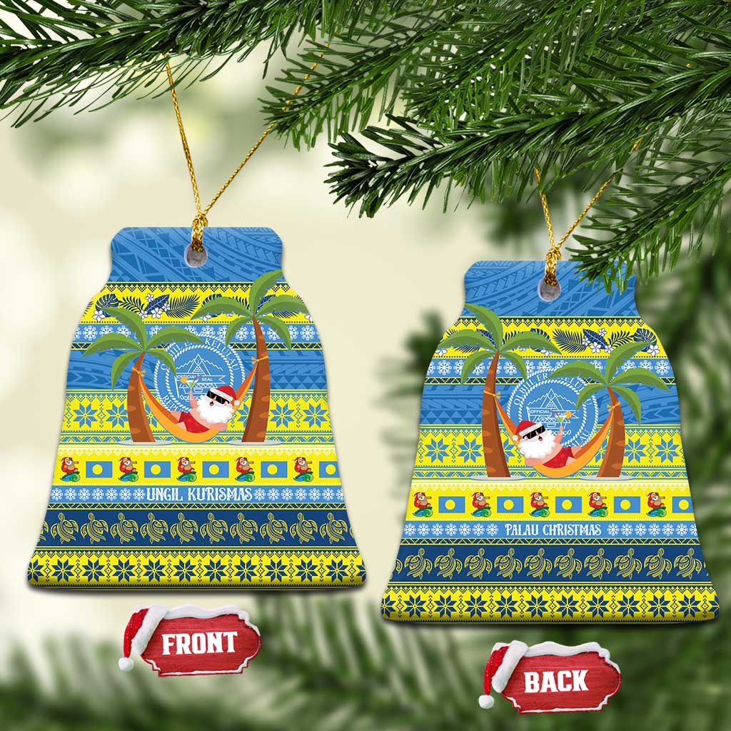 Palau Christmas Ceramic Ornament Chilling Santa Ungil Kurismas LT14 Bell Flake Yellow - Polynesian Pride