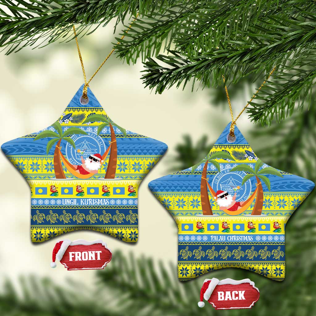 Palau Christmas Ceramic Ornament Chilling Santa Ungil Kurismas LT14 Star Yellow - Polynesian Pride