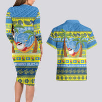 Palau Christmas Couples Matching Long Sleeve Bodycon Dress and Hawaiian Shirt Chilling Santa Ungil Kurismas - Polynesian Pride
