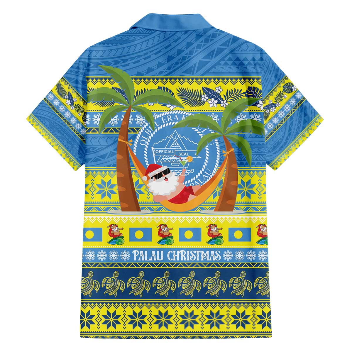 Palau Christmas Family Matching Off The Shoulder Long Sleeve Dress and Hawaiian Shirt Chilling Santa Ungil Kurismas - Polynesian Pride