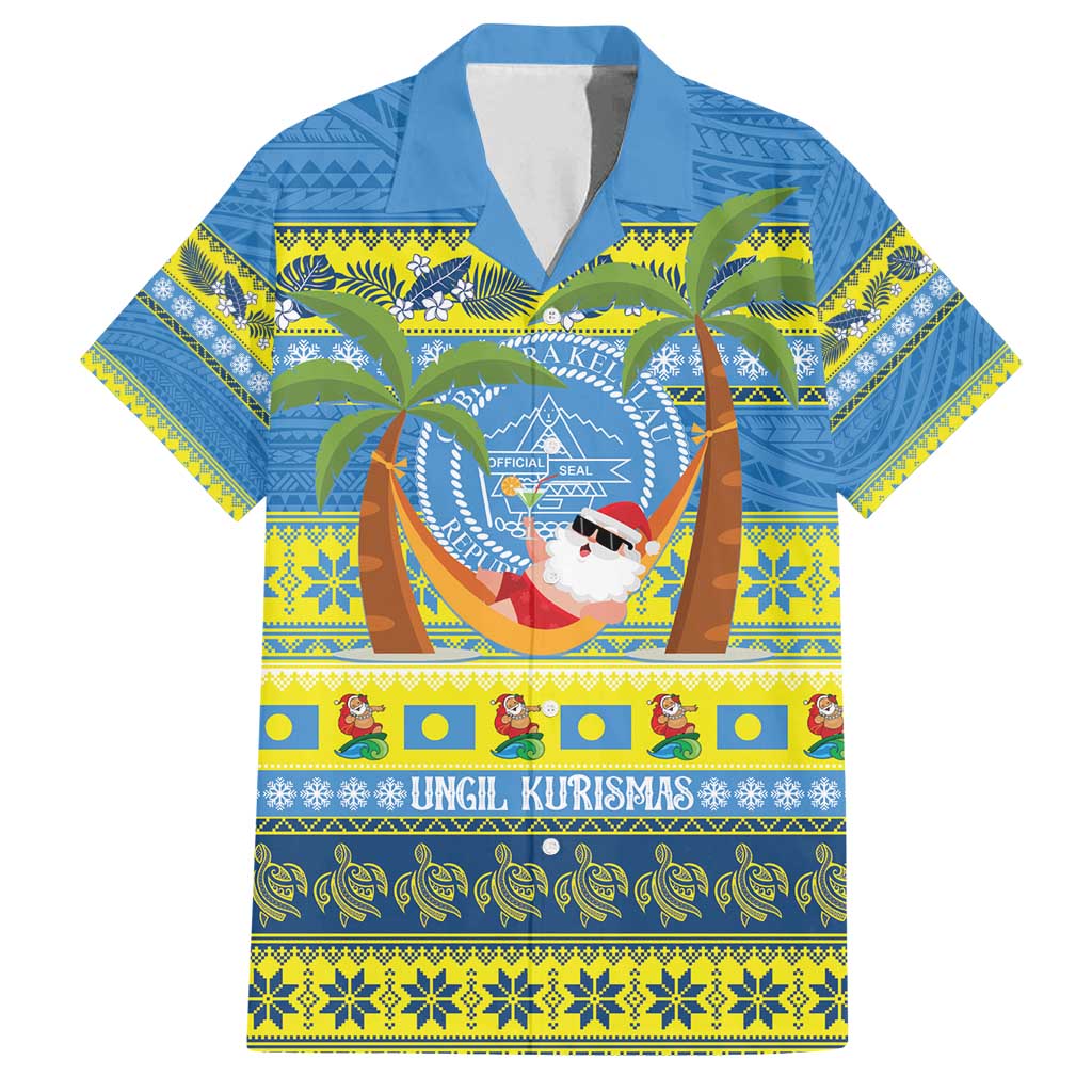 Palau Christmas Family Matching Off Shoulder Short Dress and Hawaiian Shirt Chilling Santa Ungil Kurismas - Polynesian Pride
